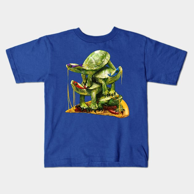 Heroes on an 8th slice - turtle tower! Kids T-Shirt by art official sweetener